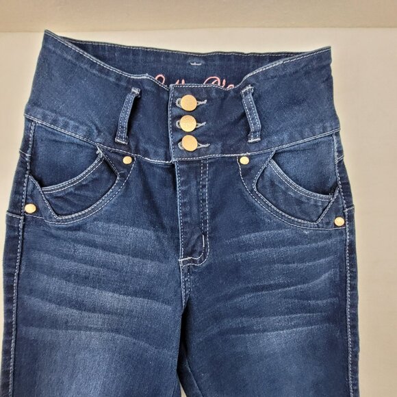 Cutie Pie Jeans Women's 3 Blue High Waist Stretch 3 Button Slim Taper Denim - Picture 8 of 16